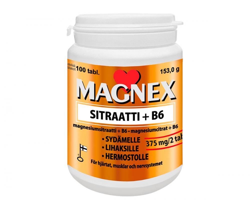 Magnex Sitraatti 375 mg + B6, 100 tabl.