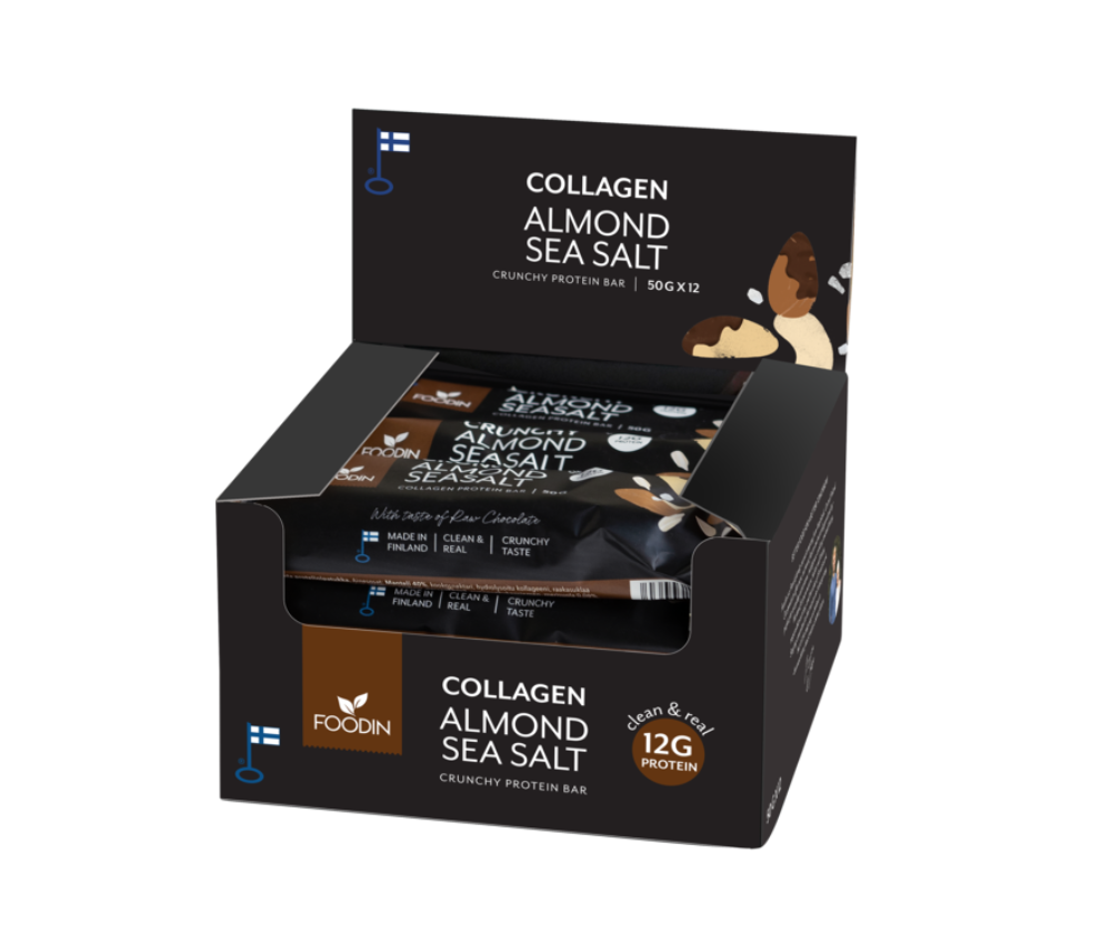 12 kpl Foodin Collagen Protein Bar, 50&nbsp;g, Almond Sea Salt