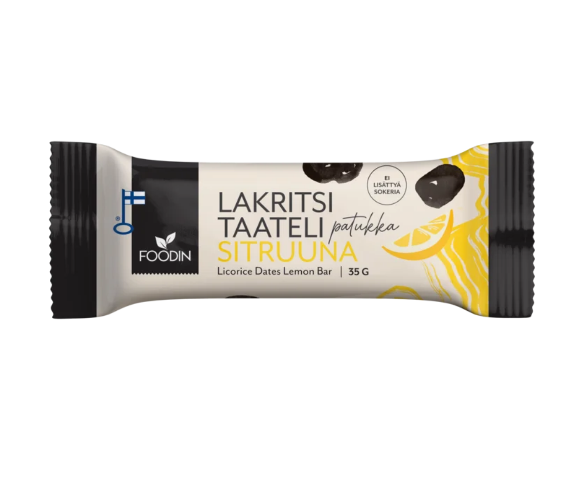 Foodin Lakritsitaatelipatukka, 35&nbsp;g, Sitruuna