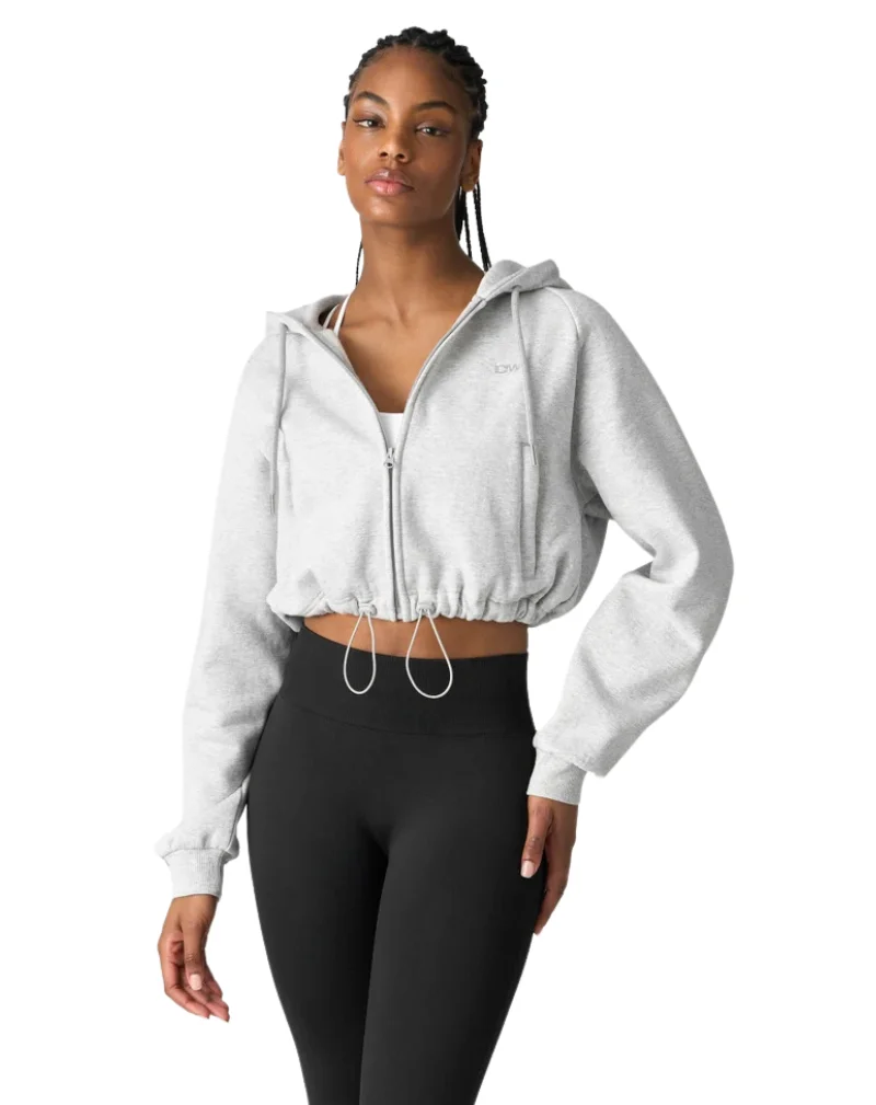 ICIW Everyday Cropped Zip Hoodie, Light Grey Melange