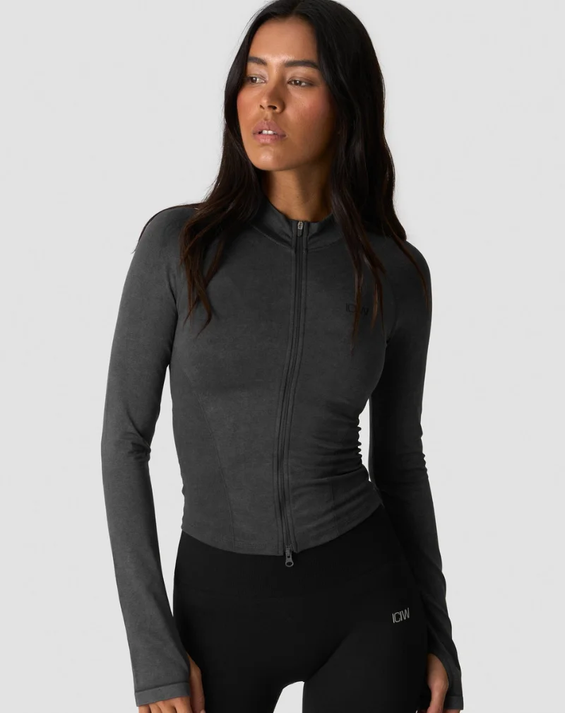 ICIW Sculpt Seamless 2-Way Zip (Kampanjatuote), Stone Wash Black