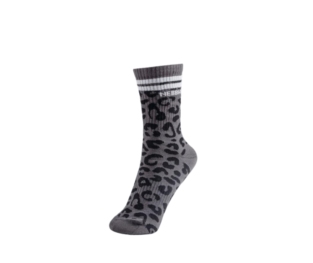 NEBBIA Leopard Crew Socks PRIMAL 106, Black Leopard