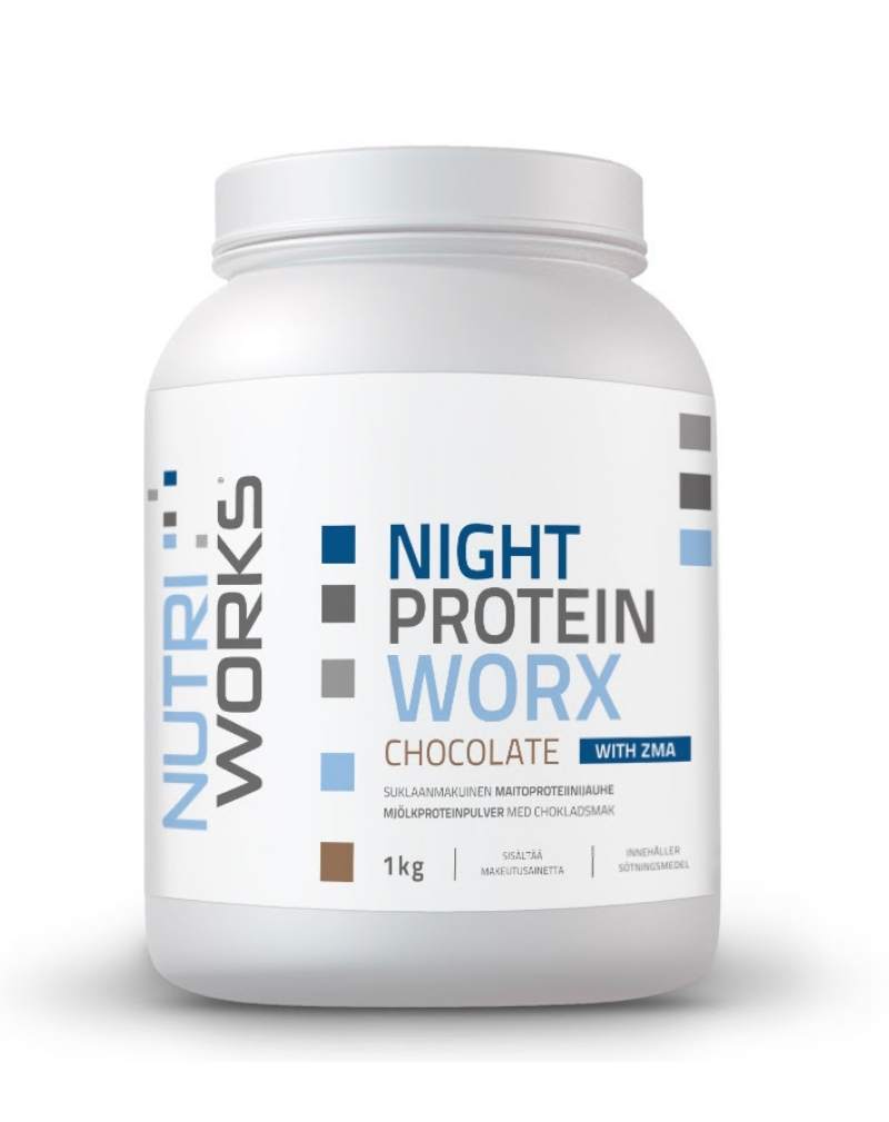 Nutri Works Night Protein Worx With ZMA, 1&nbsp;kg, Chocolate (päiväys 10/26)