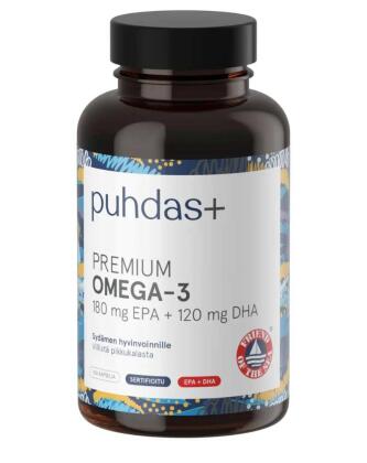 Puhdas+ Premium Omega-3 180 mg EPA + 120 mg DHA, 160 kaps.
