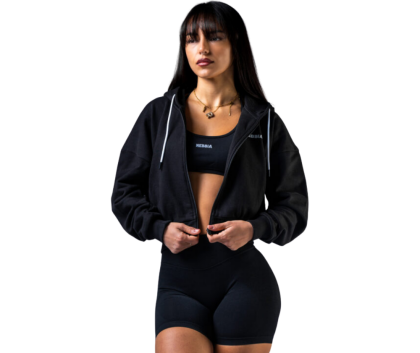 NEBBIA Black Zip-Up Hoodie POWER 895, Black