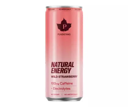 Puhdistamo Natural Energy Drink, 330 ml, Wild Strawberry + Electrolytes