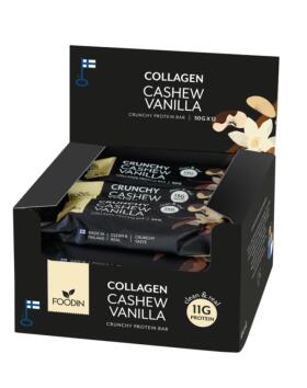12 kpl Foodin Collagen Protein Bar, 50&nbsp;g, Cashew Vanilla